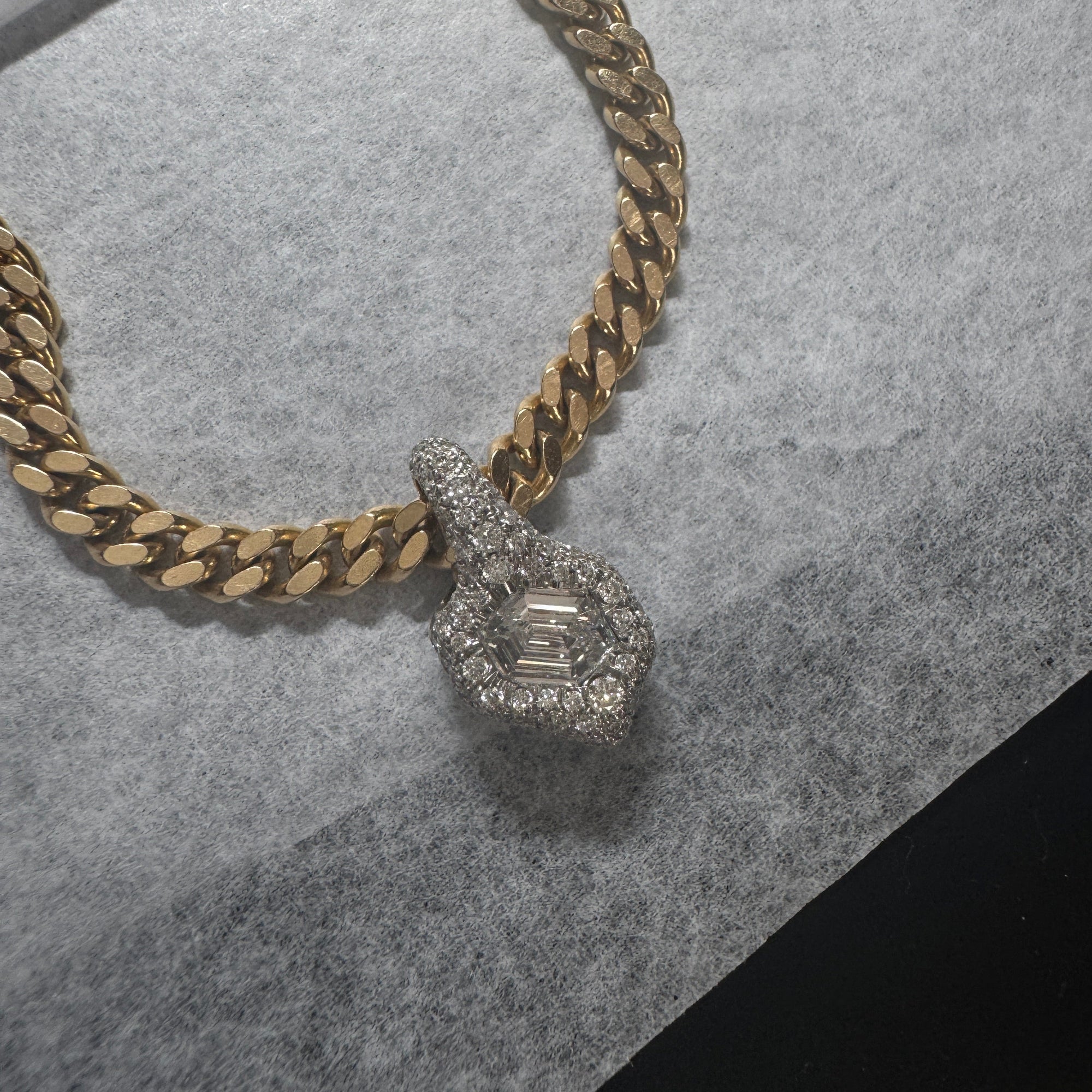 hexagon diamond pendant with pave diamonds 